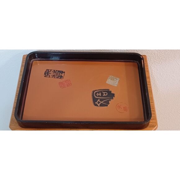 Japanese Lacquerware Urushi Lacquer Embossed Gold Accents Tea Tray w Makers Mark - Picture 8 of 16